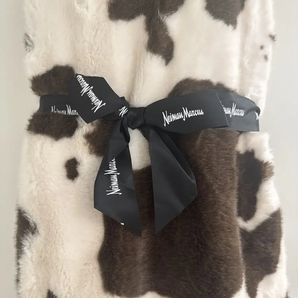 NEIMAN MARCUS Luxury COWHIDE Design Faux Mink Fur Throw Blanket NEW WITH TAGS